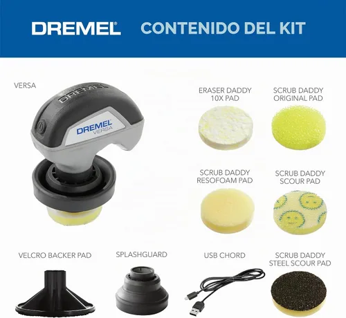 Vista 2 de Kit de Limpieza con Cepillo Eléctrico Giratorio Dremel Versa Power con 5 Esponjas de Limpieza Scrub Daddy - Limpiador Eléctrico Inalámbrico