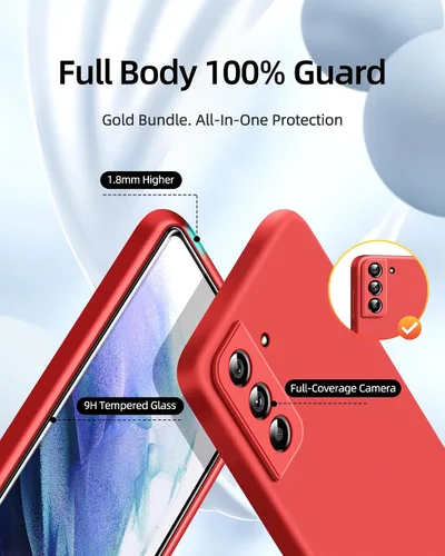 Vista 2 de Dssairo Funda 3 en 1 para Samsung Galaxy S21 Plus, con protección completa de la cámara, silicona líquida delgada a prueba de golpes funda Rojo
