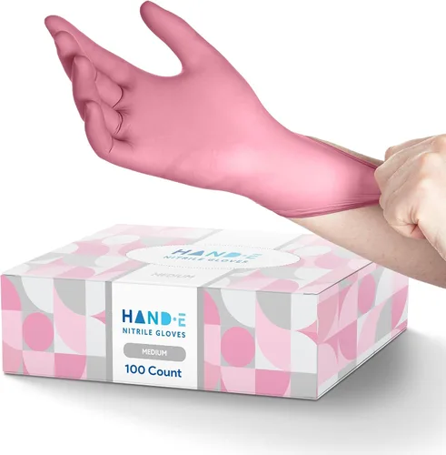 Vista 14 de Hand-E Touch - Guantes desechables de nitrilo rosa, para esteticista, técnico de uñas, tinte y estilista de cabello, guantes de limpieza