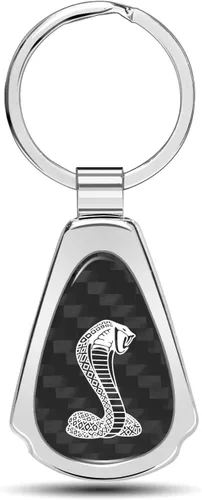Vista 7 de iPick Image for Ford Mustang Cobra Real Black Carbon Fiber Metal Teardrop Key Chain