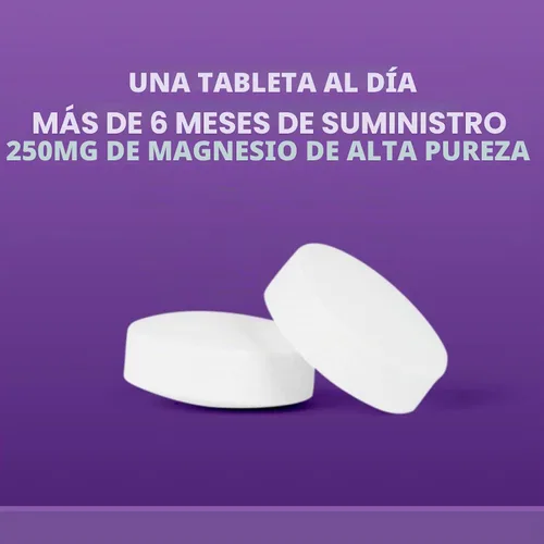 Vista 6 de Suplemento de magnesio puro de 250 mg con calcio, tabletas de magnesio de alta absorción para fuerza ósea, función muscular, relajación y apoyo