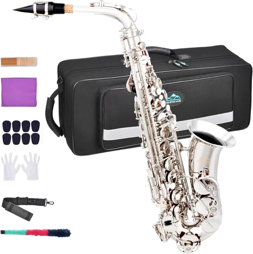 Vista 9 de EASTROCK Saxofón Alto Negro/Dorado Mi Bemol Kit Completo para Estudiantes Principiantes con Estuche de Transporte, Boquilla, Almohadillas Cojín