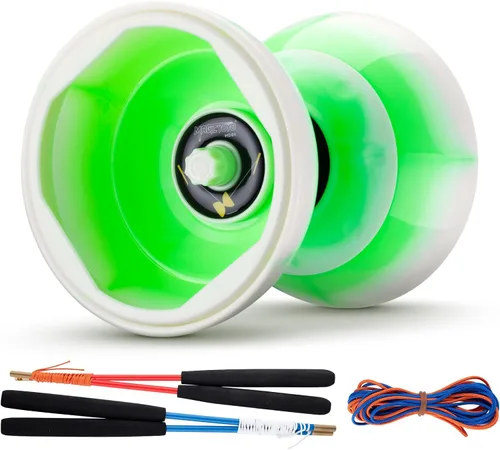Vista 10 de MAGICYOYO Pro Triple Bearing Diabolo Tamaño mediano 5" Azul. Juguete Yoyo chino Diabolo de alto rendimiento con 2 pares de palos de carbono + 2