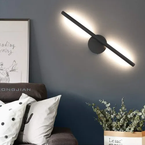 Vista 4 de Aipsun Aplique de pared negro giratorio 360° LED negro lámpara de pared para dormitorio, sala de estar, hotel, pasillo, pasillo, blanco cálido, 3000