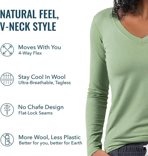 Vista 3 de Woolly - Camisa de manga larga merino para mujer Certificado RWS Suave, sin olor y diseño Seattle