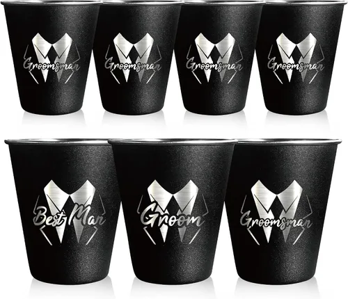 Vista 11 de PartyGifts&beyond 7 vasos de chupito para padrinos de boda para despedida de soltero y día de boda, vasos de chupito de acero inoxidable de 2 onzas