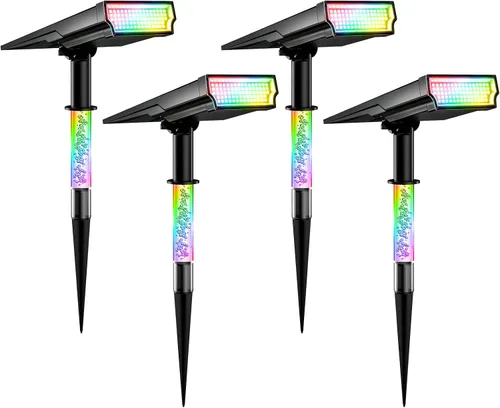 Vista 8 de Focos solares para exteriores, focos RGB para paisaje, paquete de 4