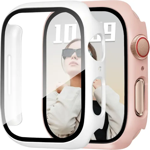 Vista 14 de JR.DM - Juego de 2 fundas de policarbonato duro de 38 mm con protector de pantalla de vidrio templado HD para Apple Watch Series 3/2/1, protector