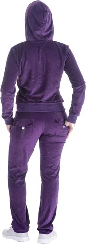 Vista 3 de LI HANTON Conjunto deportivo de terciopelo para mujer, 2 piezas, sudadera con capucha y cremallera completa
