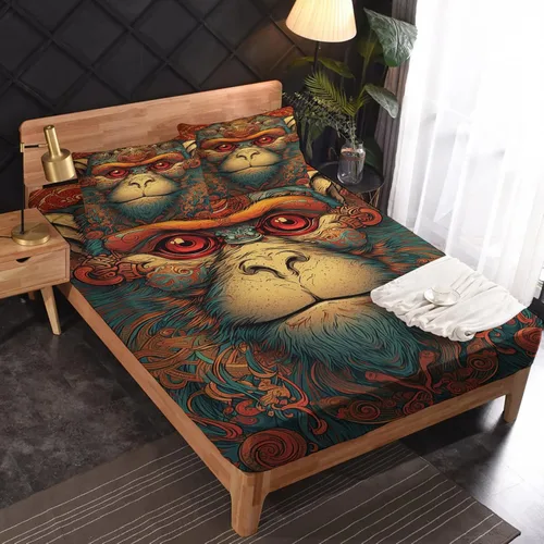 Vista 24 de Juego de sábanas de tamaño King, sábanas de conejo, sábanas de microfibra y fundas de almohada de 4 piezas, juego de sábanas con estampado colorido