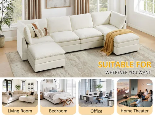 Vista 7 de VANOMi Sofá modular Cloud de 98 pulgadas para sala de estar, sofá cama moderno de gran tamaño con asiento profundo, otomana de cojín grueso de doble