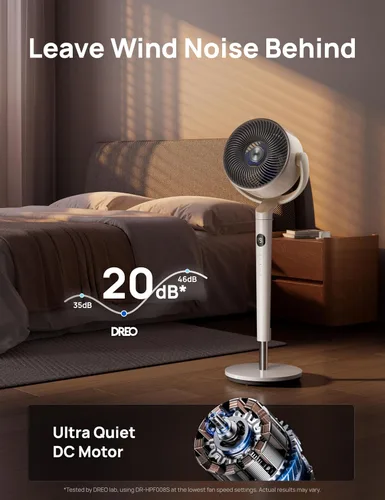 Vista 4 de Dreo Ventilador Inteligente para Dormitorio, Ventiladores Oscilantes Omnidireccionales de 120° +120°, Ventilador de Pedestal Silencioso de 90 pies