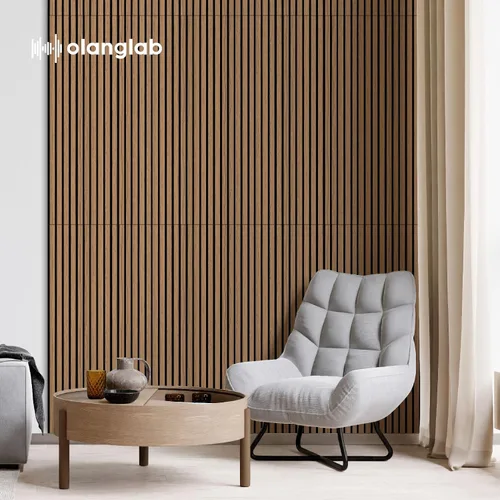Vista 7 de Olanglab Paquete de 4 paneles de pared de madera acústica, paneles de pared de listones de madera con amortiguación de sonido, 23.6 x 47.2 pulgadas