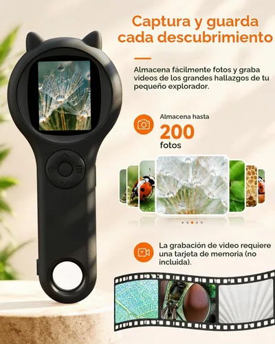 Vista 5 de Microscopio para niños, lupa digital 500X, juguete STEM, color negro