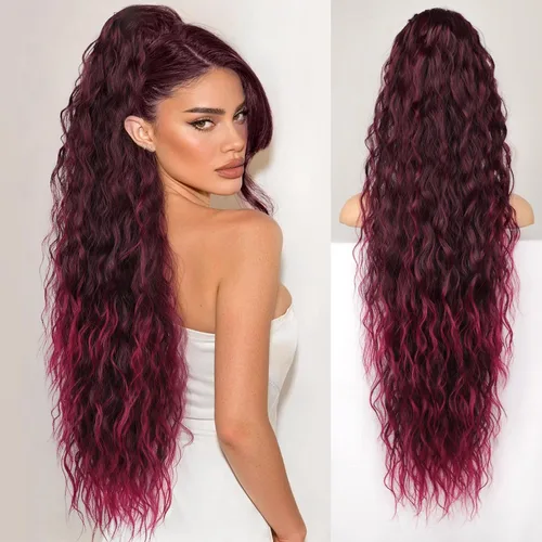 Vista 28 de KooKaStyle Extensión de cola de caballo con cordón de 26 pulgadas (66 cm) para mujeres, extensiones de cabello sintético rizado largo para uso