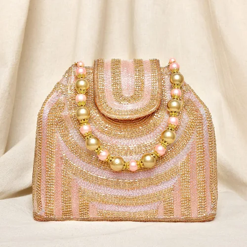 Vista 6 de Aheli Potli - Bolsas de noche para mujer, bolso de mano étnico para novia con cordón (P59C), Oro Rosa
