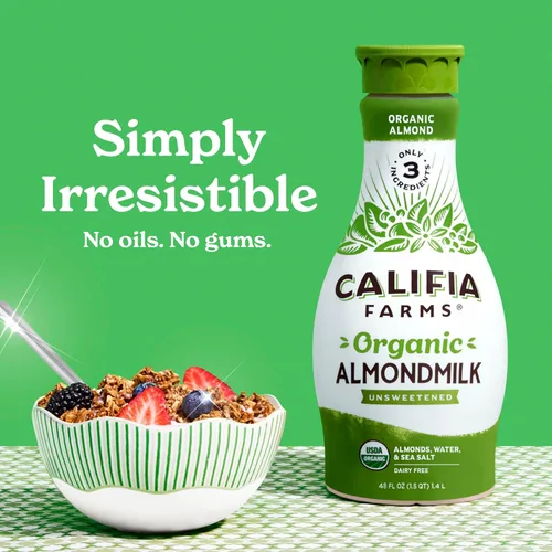 Vista 3 de Califia Farms - Leche orgánica de almendras sin azúcar, 48 onzas, sin lácteos, keto, vegana, a base de plantas, sin OMG, baja en calorías