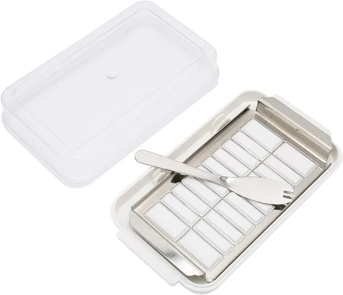 Vista 8 de Caja cortadora de mantequilla de acero inoxidable, recipiente para mantequilla con cubierta transparente, suministros de cocina