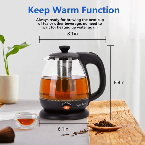 Vista 5 de Hervidor eléctrico con infusor de té y hervidor de agua caliente de vidrio eléctrico para té y café