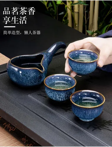Vista 7 de Liang baobao Juego de 4 tazas de té de degustación, taza de té china de 2 onzas, pequeña (azul)