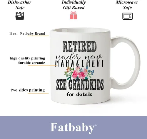 Vista 6 de Fatbaby Regalos de jubilación para mujeres, taza de café con texto en inglés "Retirement Under New Management" para ver a los nietos, taza de café