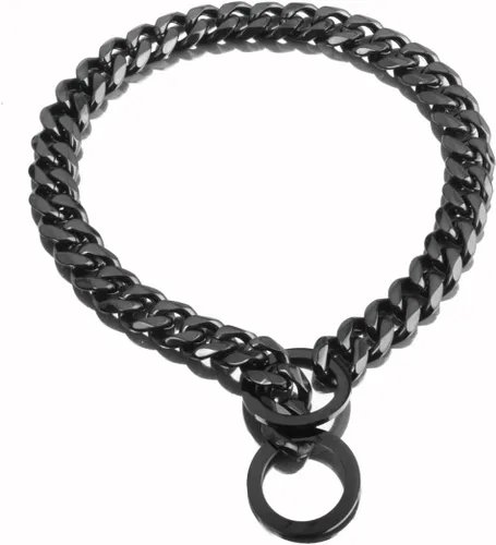 Vista 12 de Collar de Cadena para Perro Negro 11mm/15mm/19mm Collar de Cadena de Eslabones Cubanos para Perros Collar de Cadena de Perro a Prueba de Mordeduras