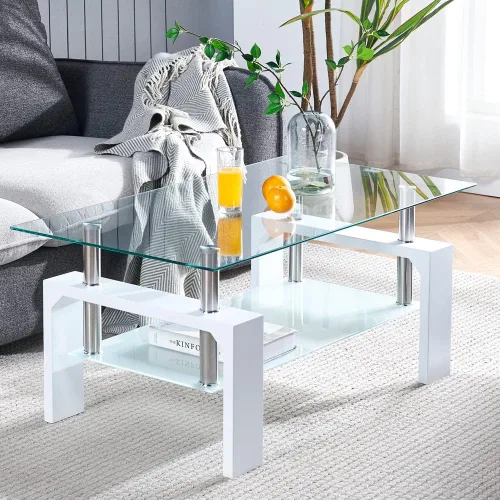 Vista 13 de Btrpily Mesa de centro rectangular para sala de estar, mesa de té adecuada para sala de espera, mesa auxiliar moderna con patas de madera, mesa