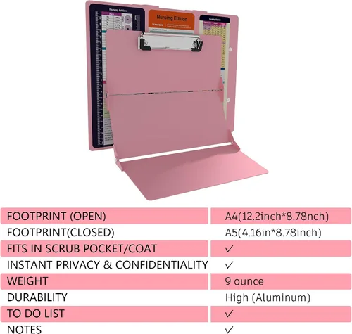 Vista 4 de Portapapeles de enfermería Edición de enfermería – 3 capas de aluminio plegable para enfermería Portapapeles de enfermería Esenciales
