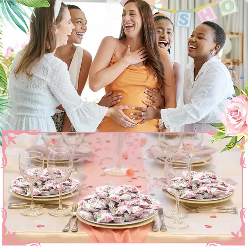 Vista 5 de Naucoos Dulces de baby shower para niña, bolsa de 26.5 onzas, 150 mentas duras a suaves, envueltas individualmente, caramelos rosados para baby