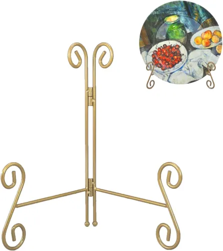 Vista 8 de Soportes de placa para exhibición, soportes de platos de 10 pulgadas para exhibición, caballete de placa de hierro dorado para fotos, marcos
