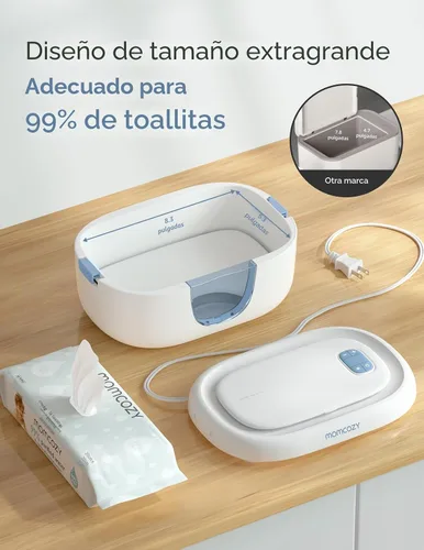 Vista 6 de Momcozy - Calentador de toallitas para bebé, diseño innovador de resorte, dispensador de gran capacidad para 60-80 unidades, 4 modos de control