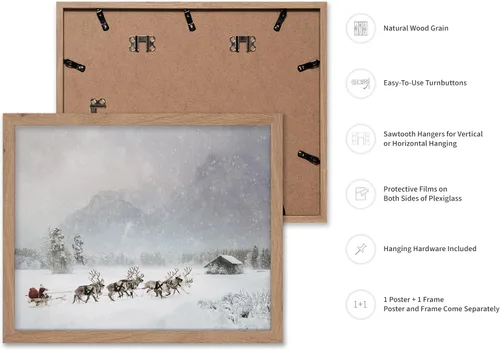 Vista 2 de Poster Master Póster Vintage de Vacaciones - Impresión Retro de Navidad - Regalo para Artista, Amigo - Papá Noel en Trineo de Renos, Invierno, Nieve