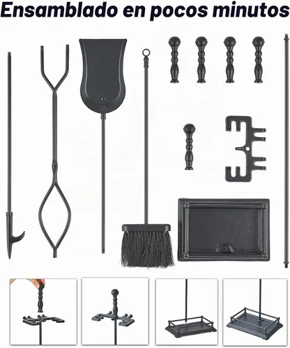 Vista 6 de Lichamp Juego de Herramientas para Chimenea, 5 Piezas para Interiores y Exteriores, Juego Resistente de Atizadores para Chimenea con Mango Retro