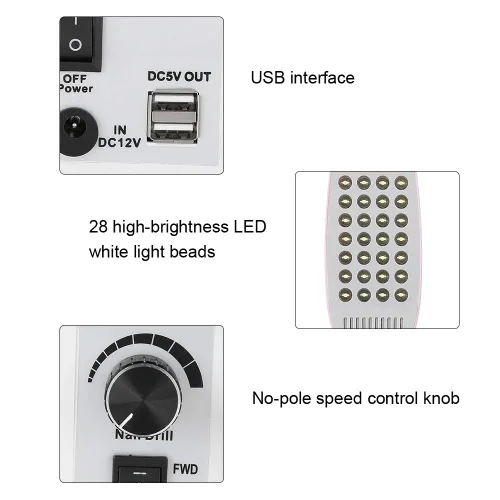 Vista 6 de Aspiradora 3 en 1 para secadora de uñas, dispositivo de curado para manicura + ventilador de extracción de polvo para diseño + luz LED, herramienta