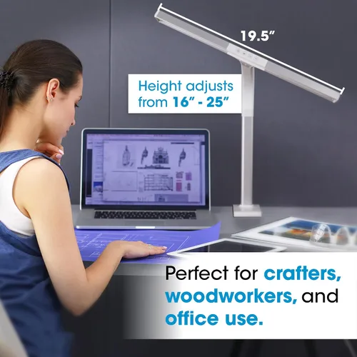 Vista 5 de OttLite Lámpara de escritorio LED con abrazadera resistente, iluminación extra ancha, regulable con 5 ajustes de brillo y LED de luz natural de bajo