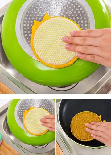 Vista 6 de 3 piezas de forma redonda de doble cara metálica esponja esponja limpiador de platos bolas de limpieza
