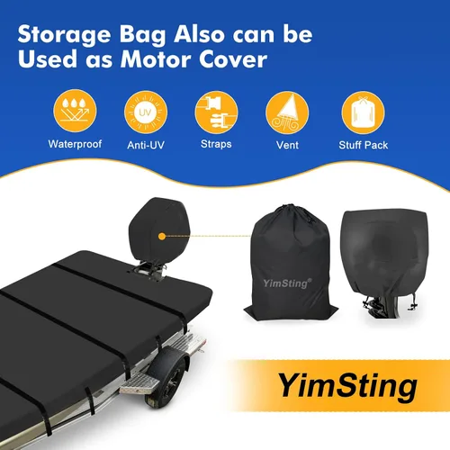 Vista 5 de 1200D Cubierta para bote Jon, tecnología impermeable compuesta con cubierta anti-UV para remolque, amarre, almacenamiento, apta para bote Jon de 16