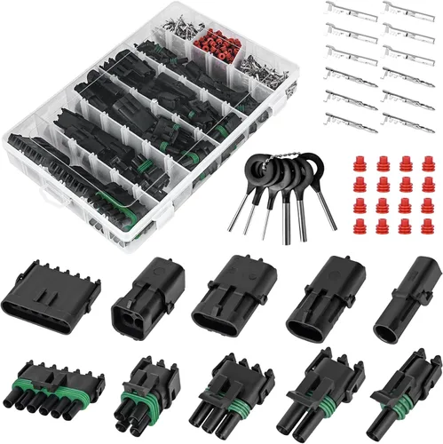 Vista 7 de 367 piezas 20 kits de conectores eléctricos automotrices impermeables 1/2/3/4/6 pines macho y hembra 22-14AWG arnés de cables conector de bujía