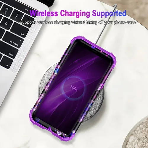 Vista 7 de Miqala Funda para Galaxy S9, brilla en la oscuridad, tres capas, resistente, a prueba de golpes, protección de cuerpo completo, parachoques