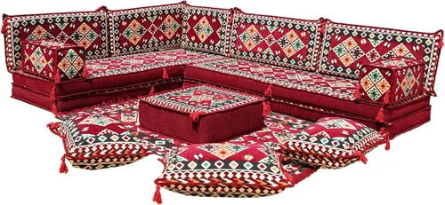Vista 37 de arabicsofa Juego de asientos Jalsa en forma de L – Majlis árabe hecho a mano con almohadas de respaldo