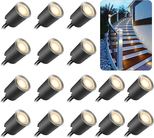Vista 8 de SMY Lighting Paquete de 10 kits de luces LED empotrables para terraza con carcasa protectora, 32 mm, luz blanca cálida, IP67 impermeable, 12 V