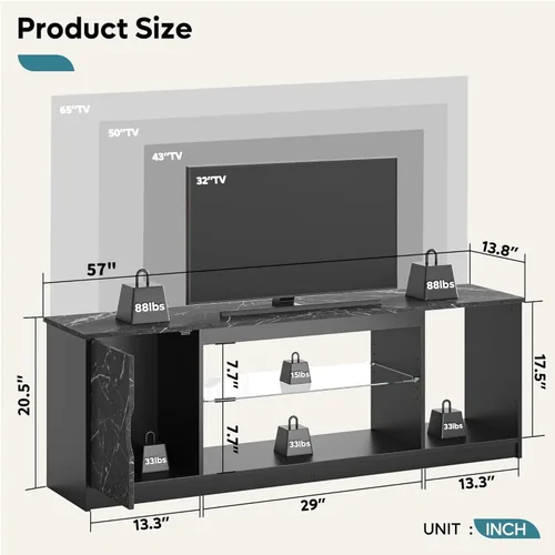 Vista 9 de Bestier - Soporte LED para TV de 57 pulgadas, luz RGB, mármol negro