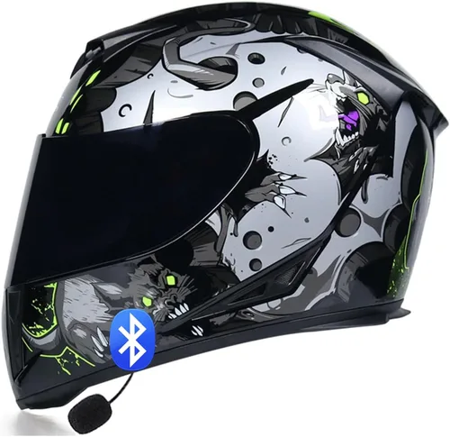 Vista 7 de Casco de motocicleta Bluetooth de cara completa, aprobado por DOT, abatible, antivaho, doble visera, altavoz dual integrado con micrófono