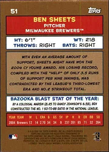 Vista 2 de 2005 Bazooka Gold Chunks #51 Ben Sheets - NM-MT