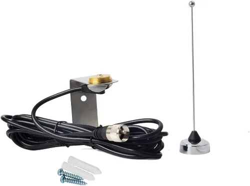 Vista 10 de Kit de antena HYS UHF NMO con cable coaxial RG58 de 13 pies y soporte de montaje de taladro Pretuned 150W NMO antenna kit with 13ft PL259 cable