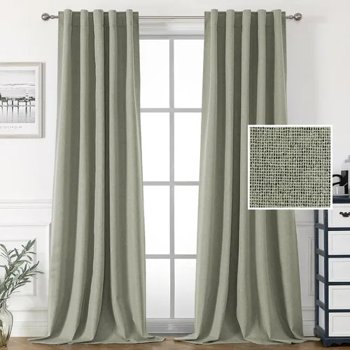 Vista 33 de H.VERSAILTEX Cortinas 100% opacas con aspecto de lino para dormitorio, cortinas de bloqueo de luz con doble cara de lino con pestaña trasera