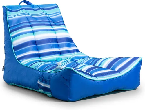 Vista 20 de Big Joe flotador Captain's Caddie sin necesidad de inflar para piscina con portavasos, hibisco tropical y aqua de doble lado con malla, tela