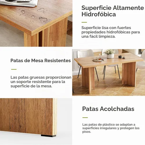 Vista 7 de LITTLE TREE Juego de mesa de comedor de madera para 6, mesa de cocina rectangular de 63 pulgadas, mesa de comedor moderna para el hogar, comedor