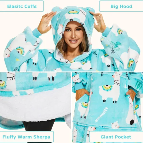 Vista 5 de THREE POODLE - Manta con capucha portátil para mujeres, sudadera con capucha de sherpa de gran tamaño para adultos hombres, mantas con capucha