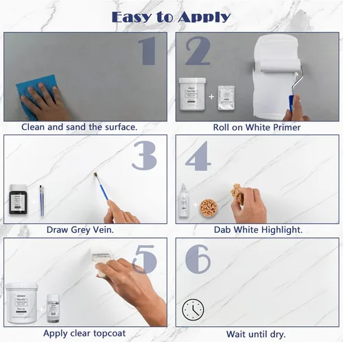 Vista 4 de NADAMOO - Kit de pintura para encimera de mármol blanco para cocina y baño, kit de reacabado para encimera que cubre hasta 35 pies cuadrados.